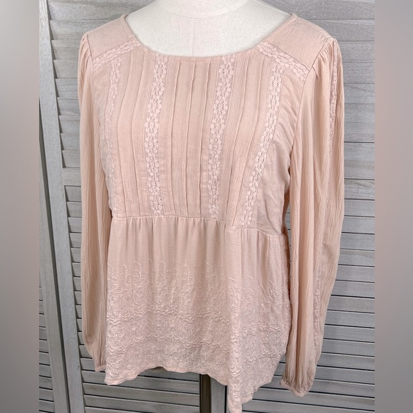 AMERICAN EAGLE OUTFITTERS Boho Top w Embroidery & Crochet Light Peach-XS - Picture 1 of 5